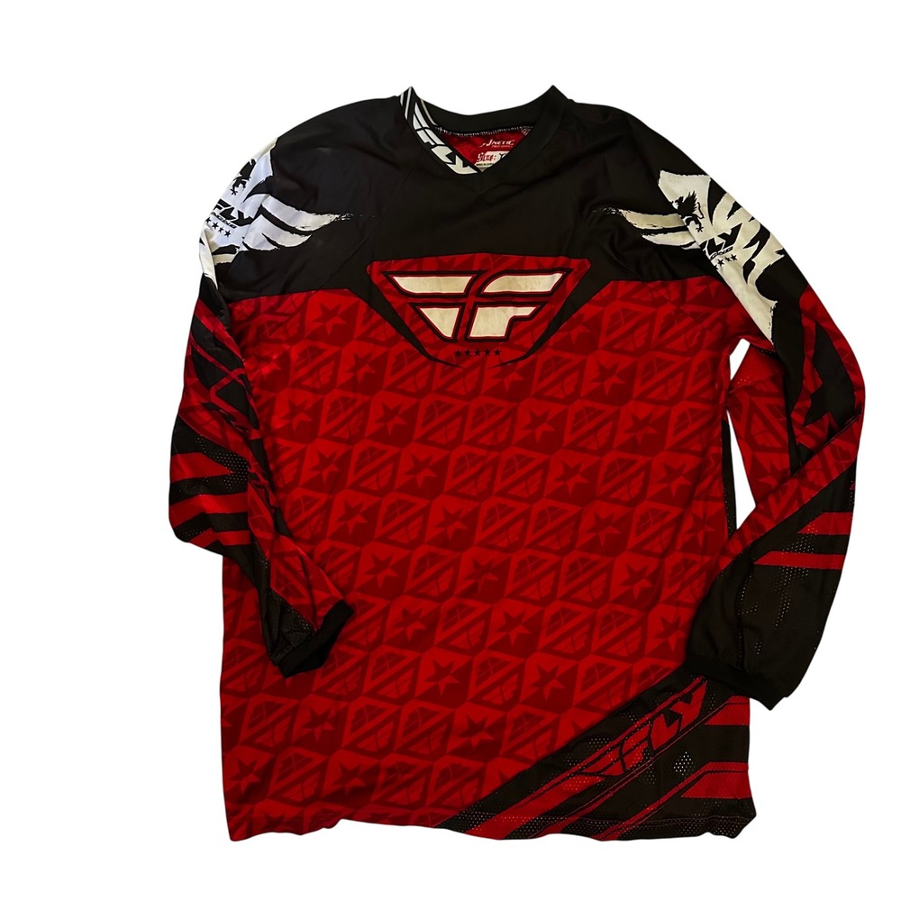Fly Racing Kinetic Pro Series Motocross Jersey‎ Mens Large Red Black Pattern